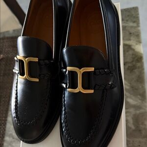 Chloe Black Loafers with Gold Buckle